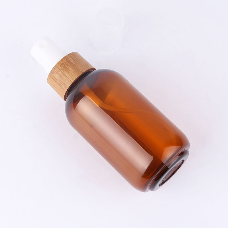 15ml 30ml 50ml dark brown plastic pet bamboo pump mist spray airless pump bottle sterilize alcohol