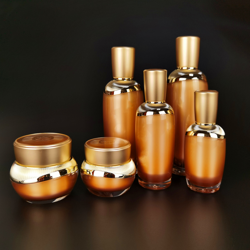 Gold Luxury Acrylic Cosmetic Beauty Packaging Bottles / Jar 30ml 1oz